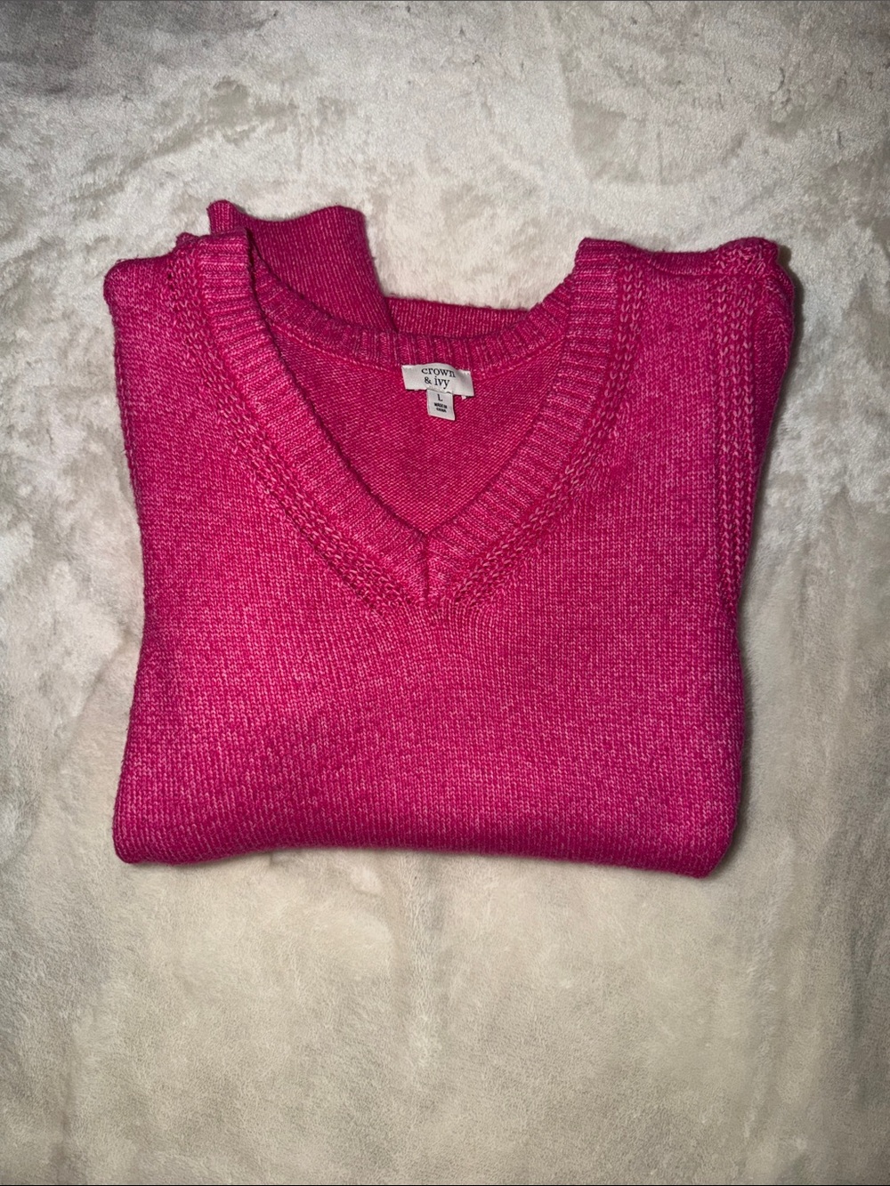 Crown & Ivy Pink V-Neck Women’s Sweater